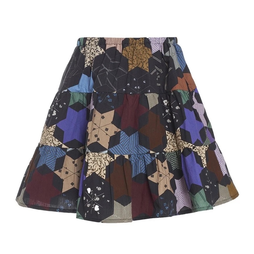 Sea New York Estrella Print Tiered Skirt Patchwork Mini Kids 10Y Cotton Ny